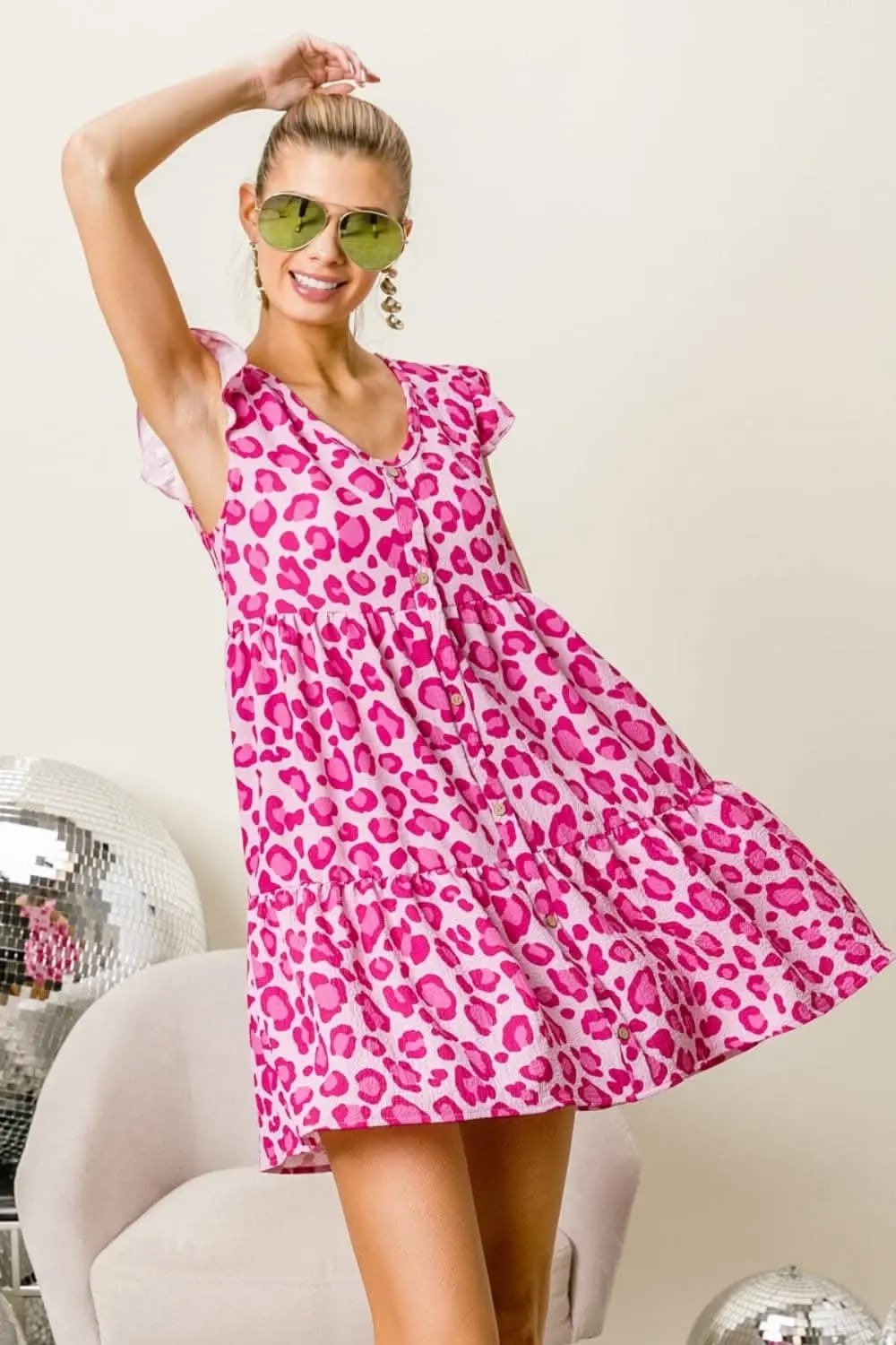 Dresses Trendsi Leopard Mini Dress Women's Party/Date Night Dress Tiered, Cap Sleeve