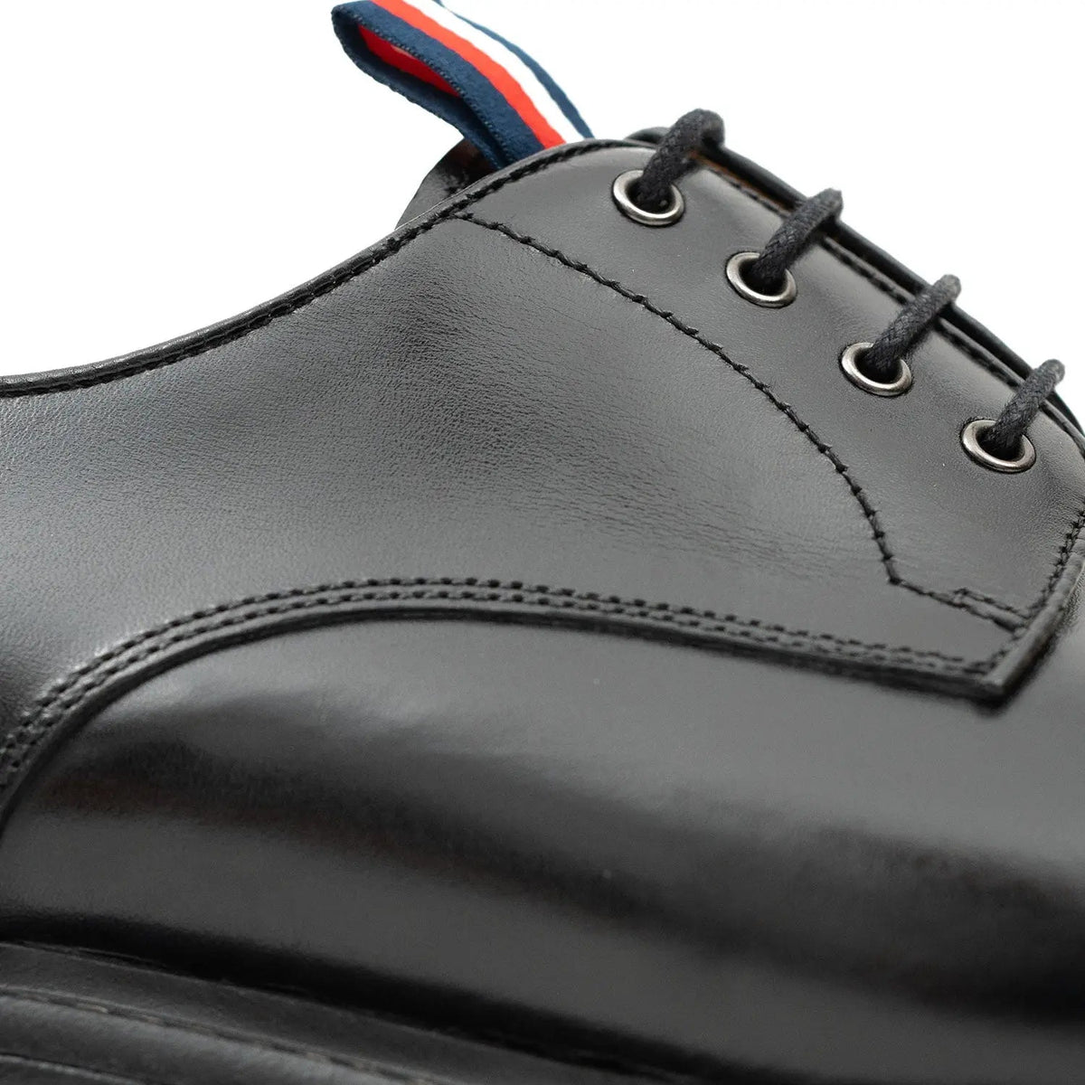 Black Calf Leather Cap-Toe Derby Shoes with Lug Sole