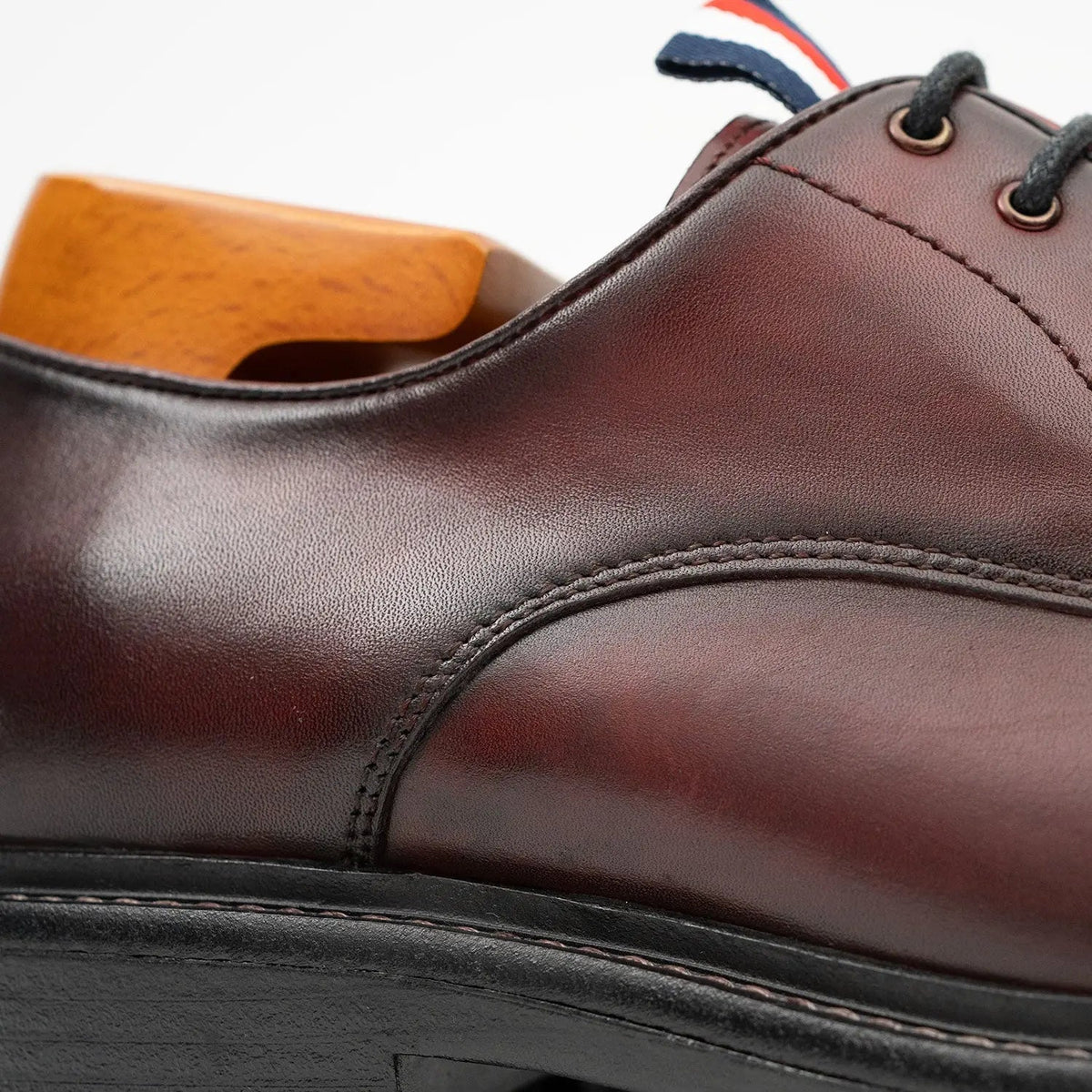 Burgundy Cap-Toe Leather Derby Shoes
