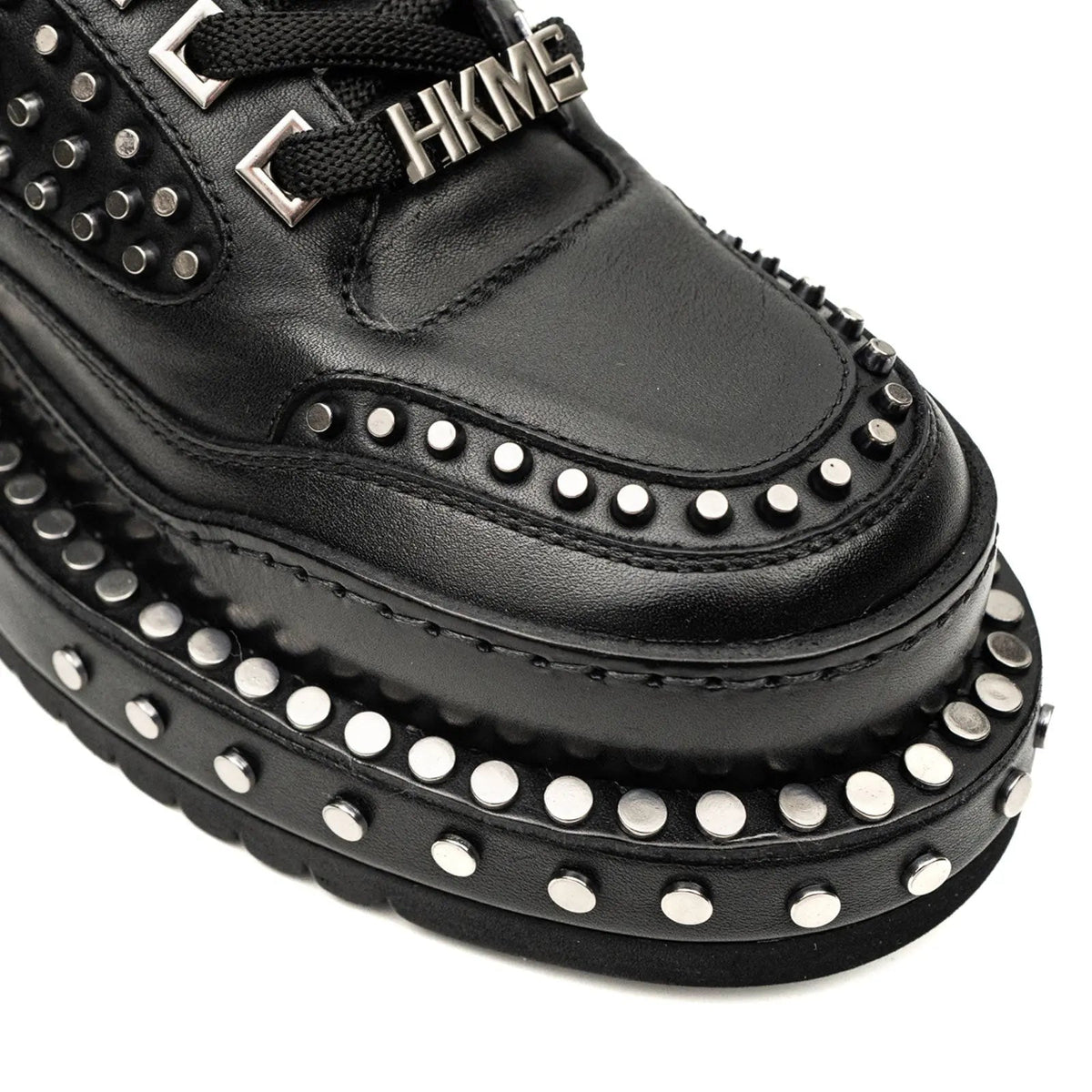 Black Studded Calf Leather Derby Shoes