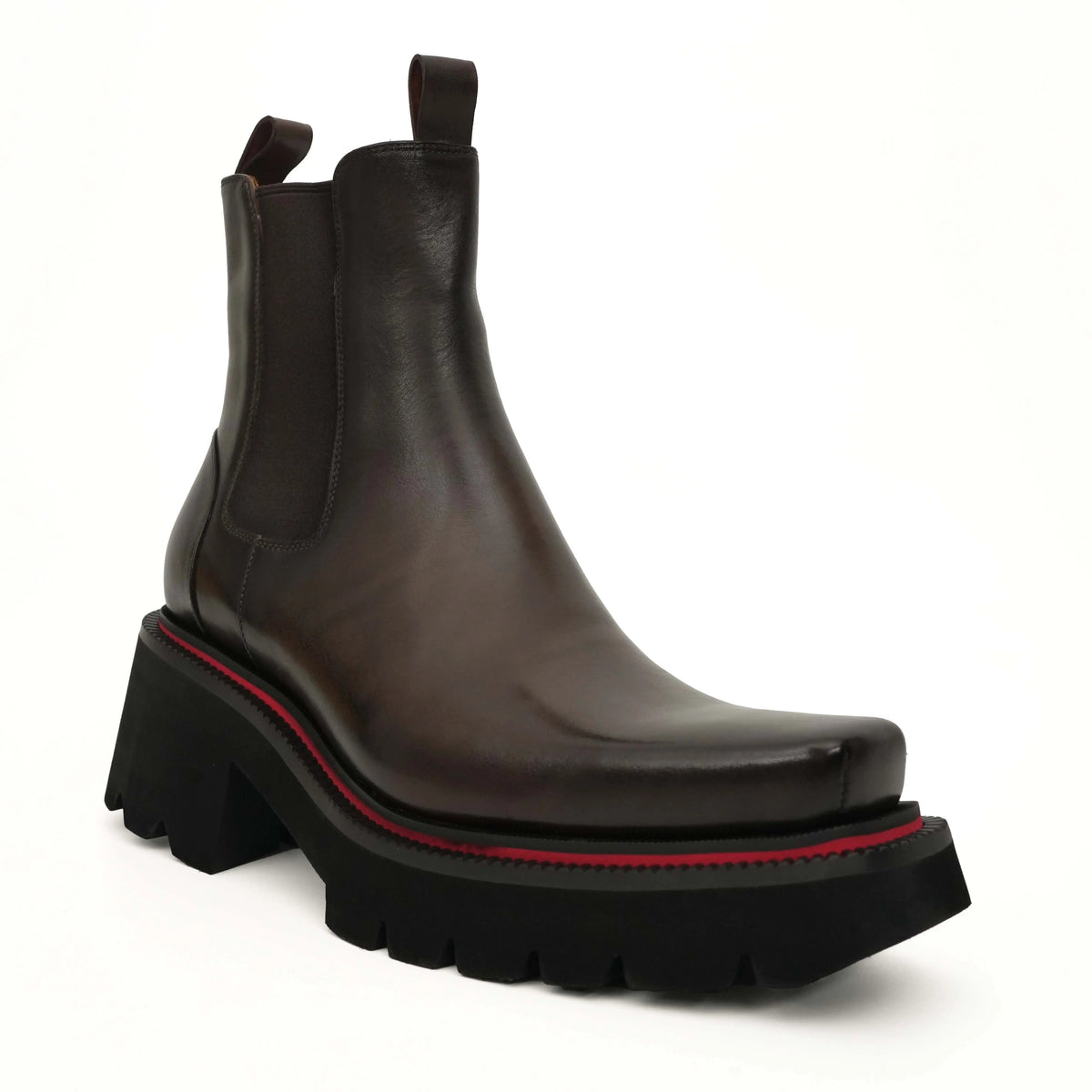 Dark Coffee Square-Toe Calf Leather Chelsea Boots