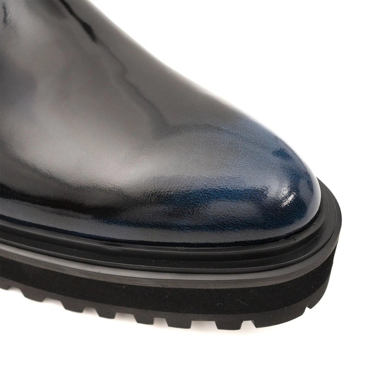 Blue-Black Calf Leather Lace-Up Boots