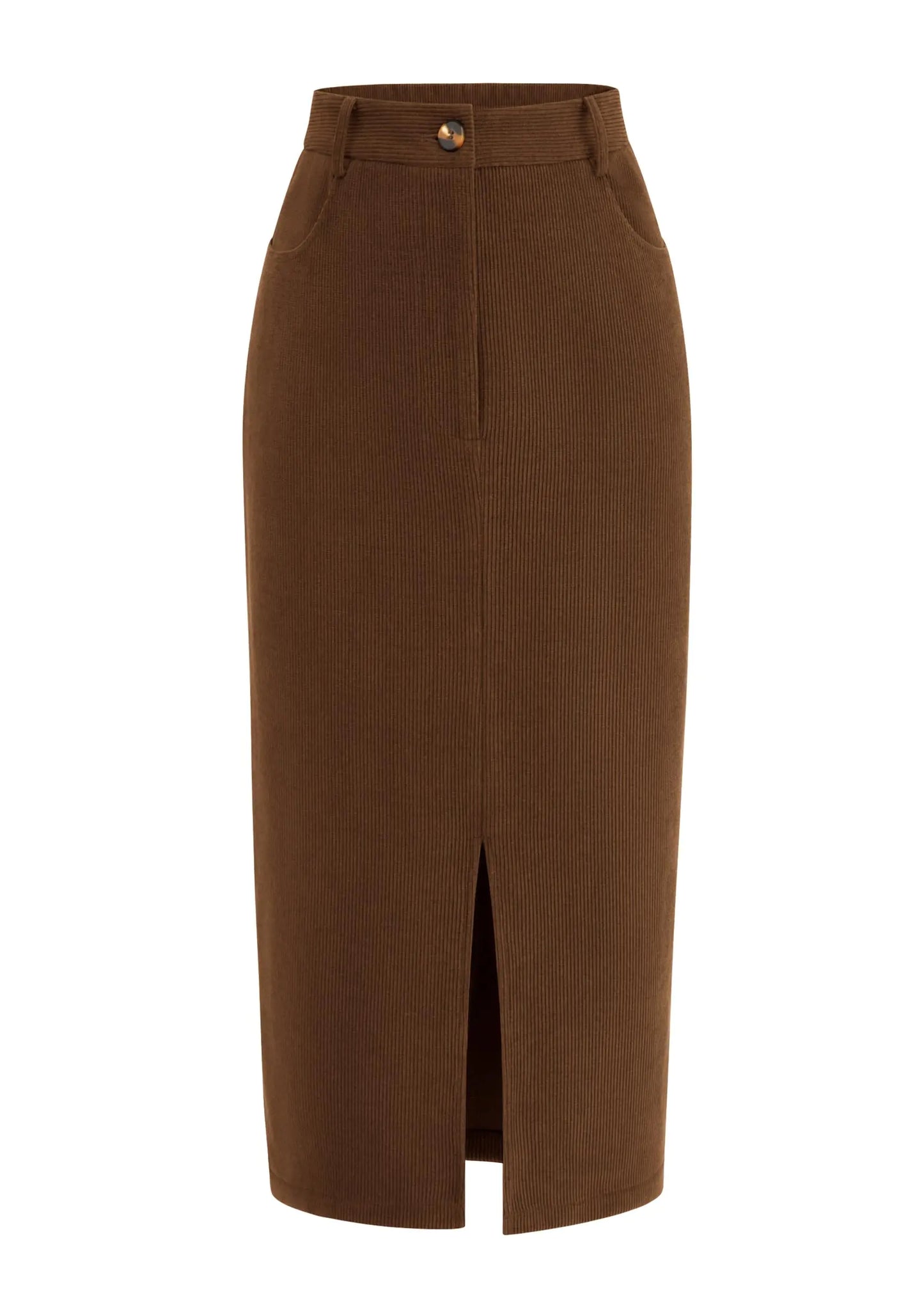 PRETTYGARDEN Womens Fall Midi Pencil Skirts Dressy Casual Work Office High Waisted Trendy Winter Corduroy Skirt with Slit (Brown12)