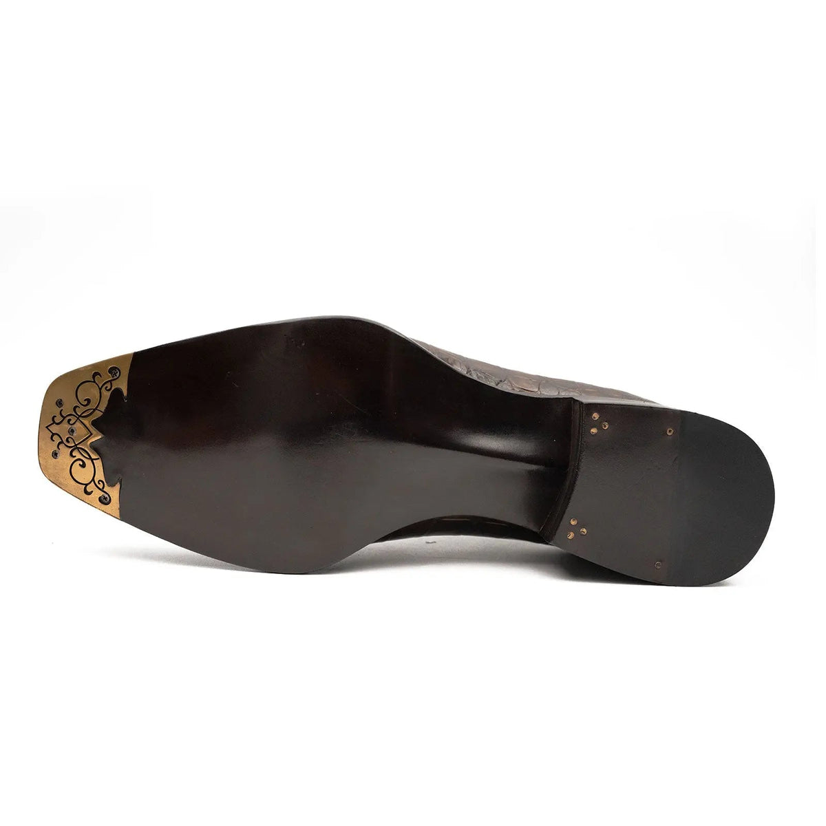 Dark Brown Apron-Toe Crocodile Leather Derby Shoes