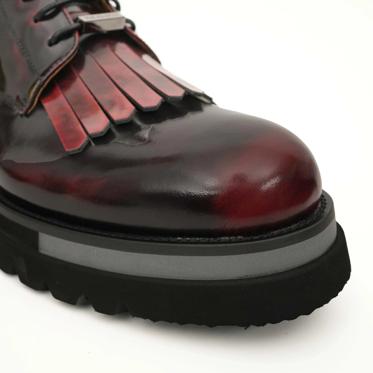 Burgundy Plain-Toe Calf Leather Ankle Boots