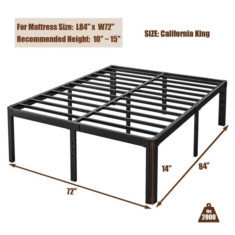 Base de cama metálica de alta resistencia California King con patas de borde redondo