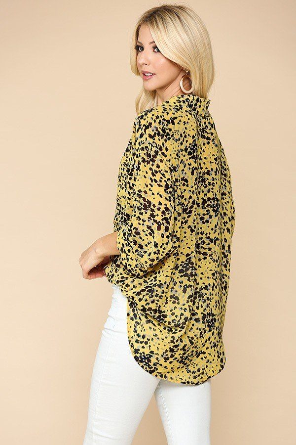 Animal Print Button Down Lapel Collar Shirt with Chest Pocket
