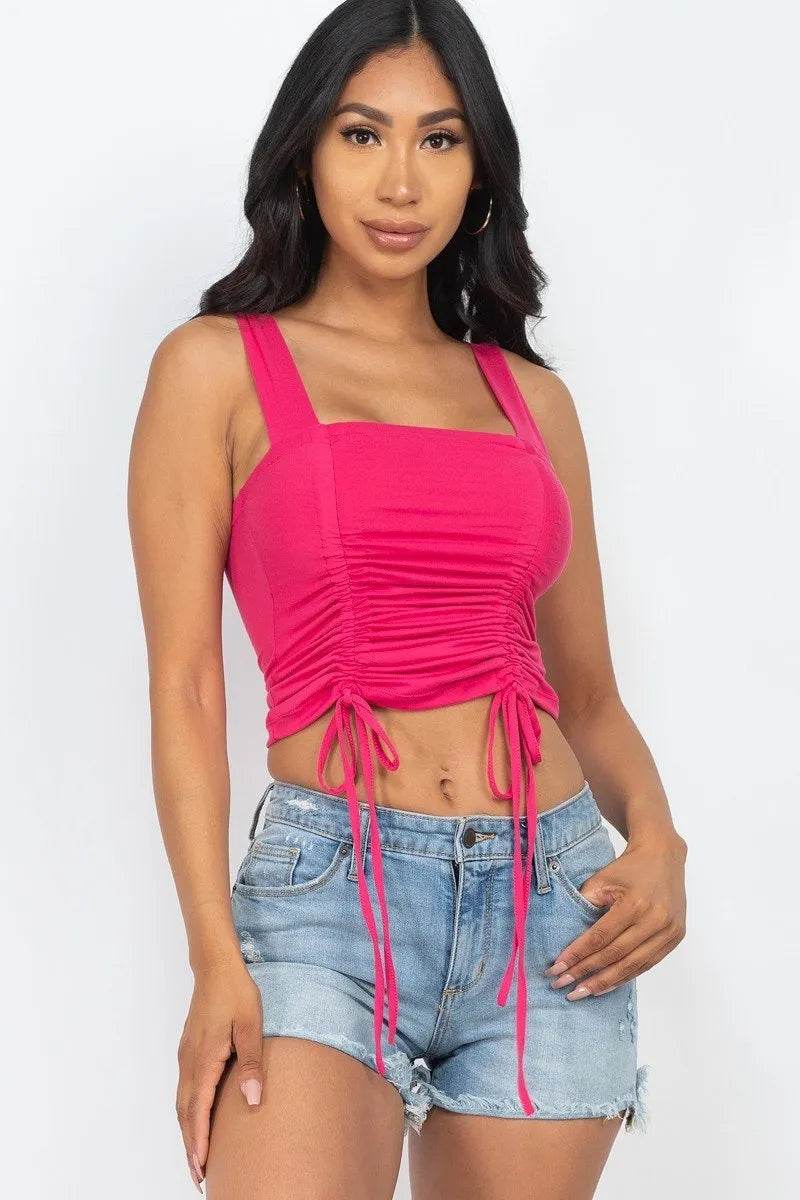 Adjustable Front Ruched With String Square Neck Crop Tops | Bona Fide Fashion