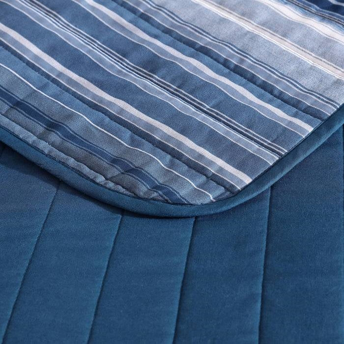 Juego de ropa de cama de 4 piezas con funda para diván de algodón a rayas azules marino y blancas