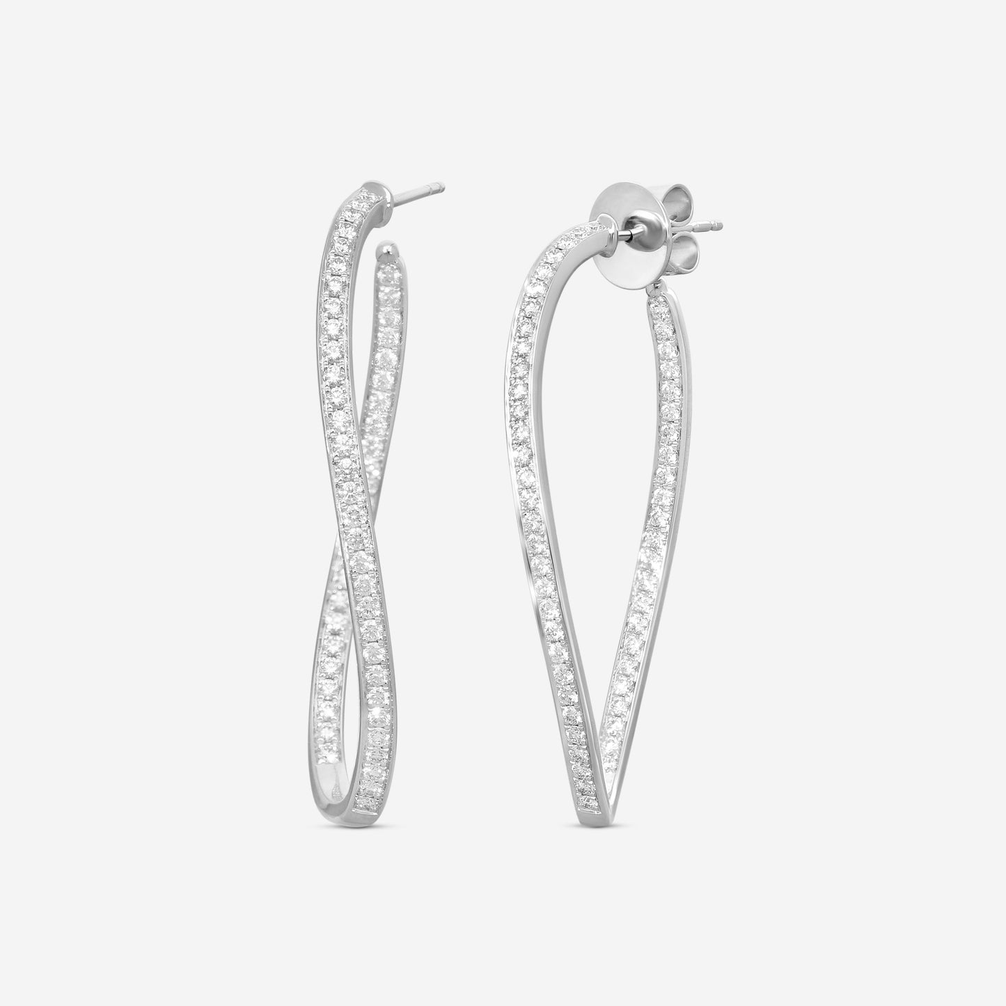 Memoire Channel Set 18K White Gold Diamond Twist Hoop Earrings CHHO216