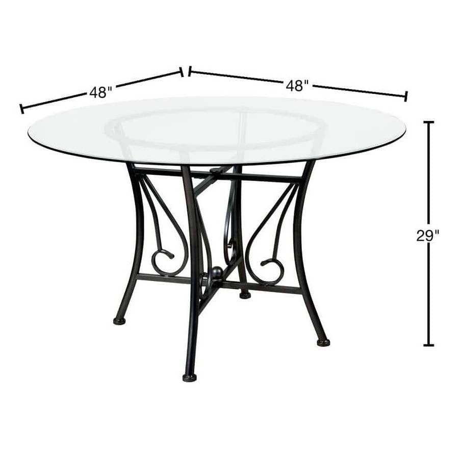 Mesa de comedor redonda de cristal de 48 pulgadas con estructura de metal negro