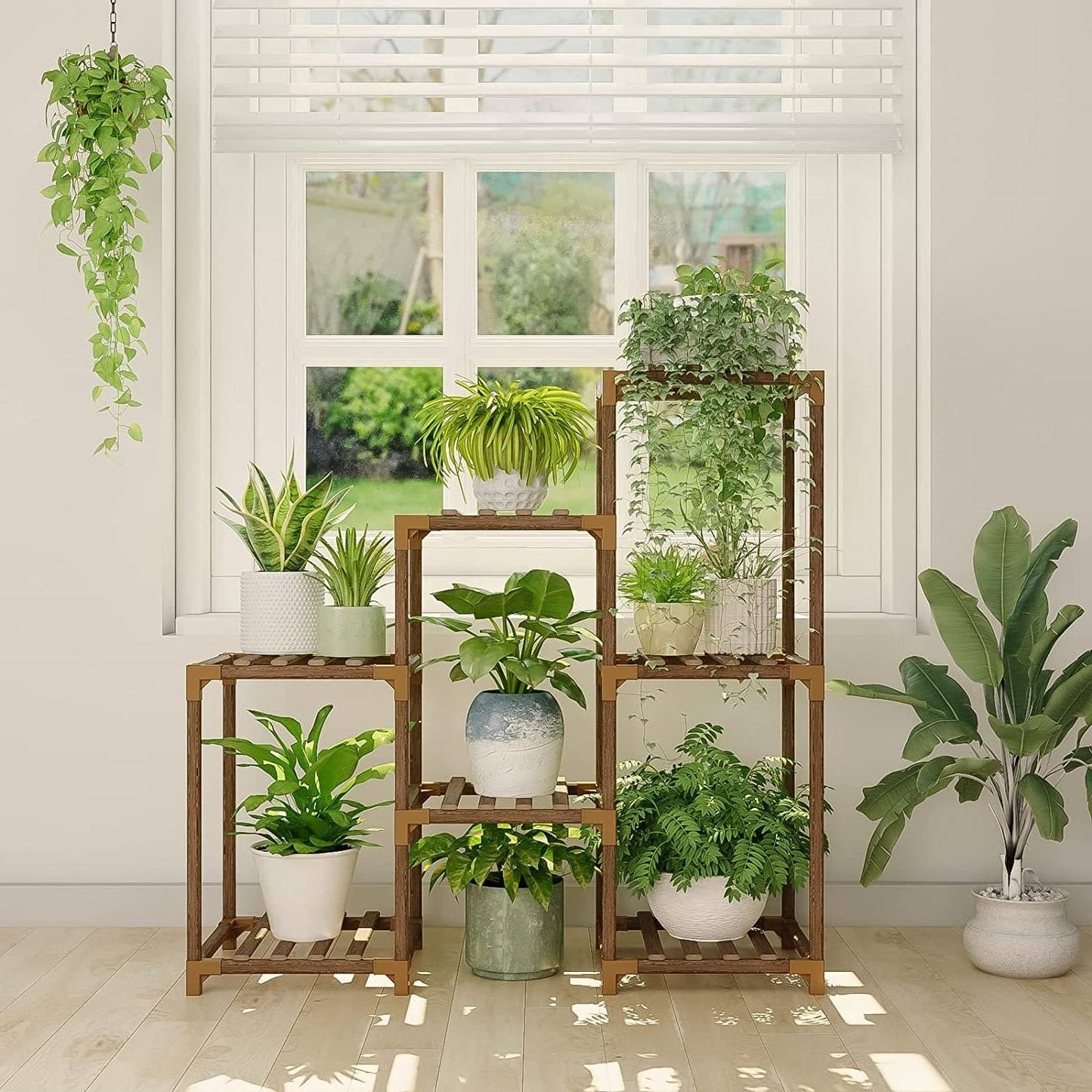 Estantería de madera para plantas de 3 niveles para interior o exterior