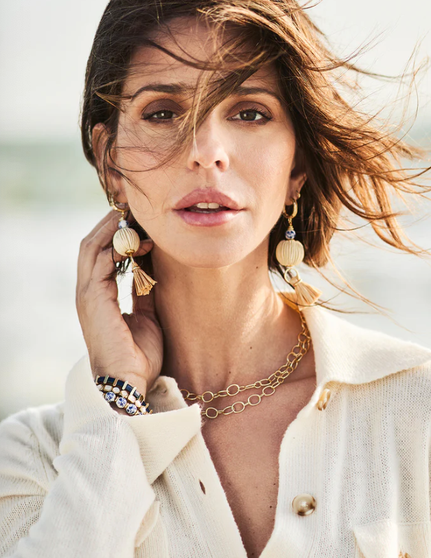 Ceramic Bead Stretch Bracelet – Blue Flowers