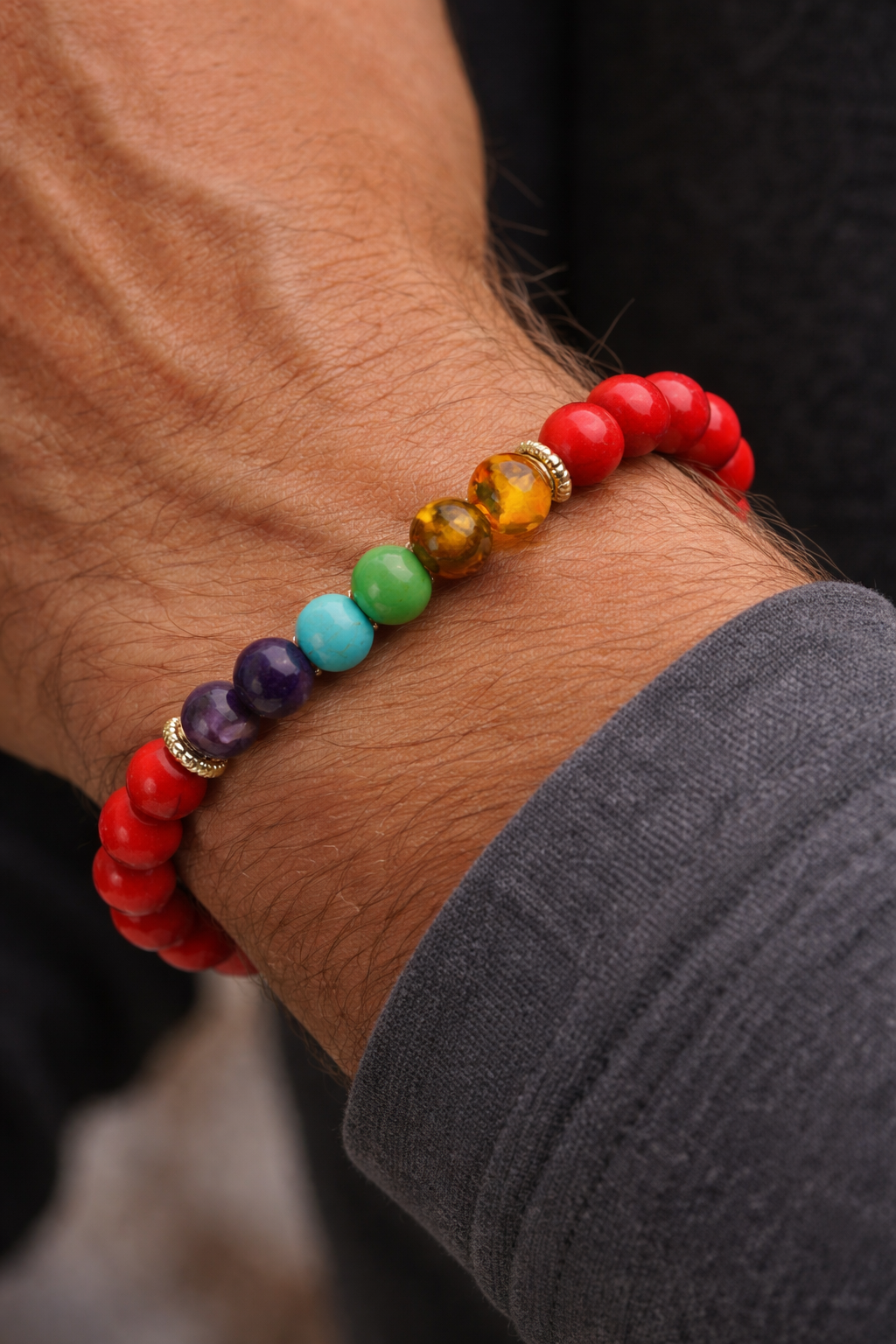 Pulsera energética de alineación de Chakras y Turquesa Roja – Cuentas de 8 mm para protección espiritual y vitalidad (muñecas medianas)