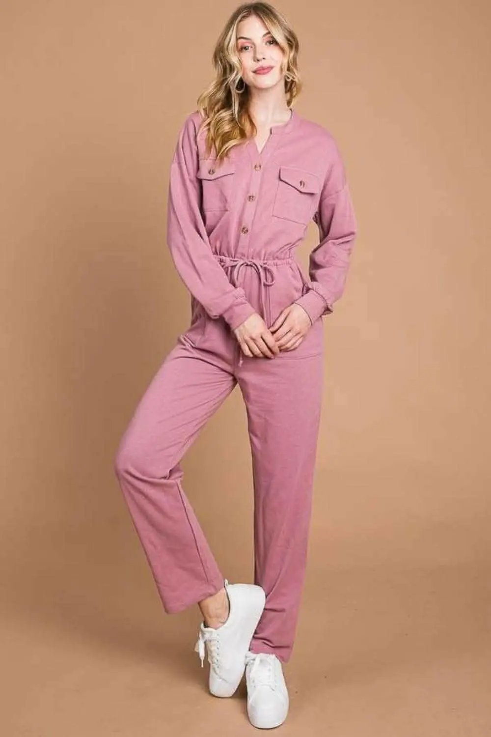 Shirts Trendsi Chic Button-Up Jumpsuit Women's TikTok Outfit Cinched Waist Elevate Style
