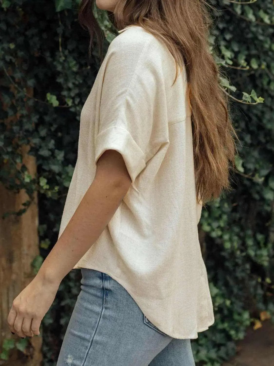 T-Shirts Trendsi just arrived - Chic cotton blouse with johnny collar