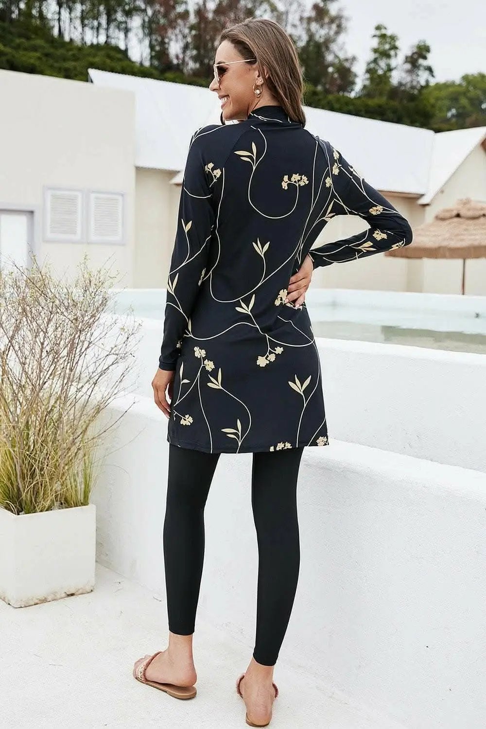 Pants Trendsi swimwear - Conjunto de baño elegante de manga larga con cuello simulado