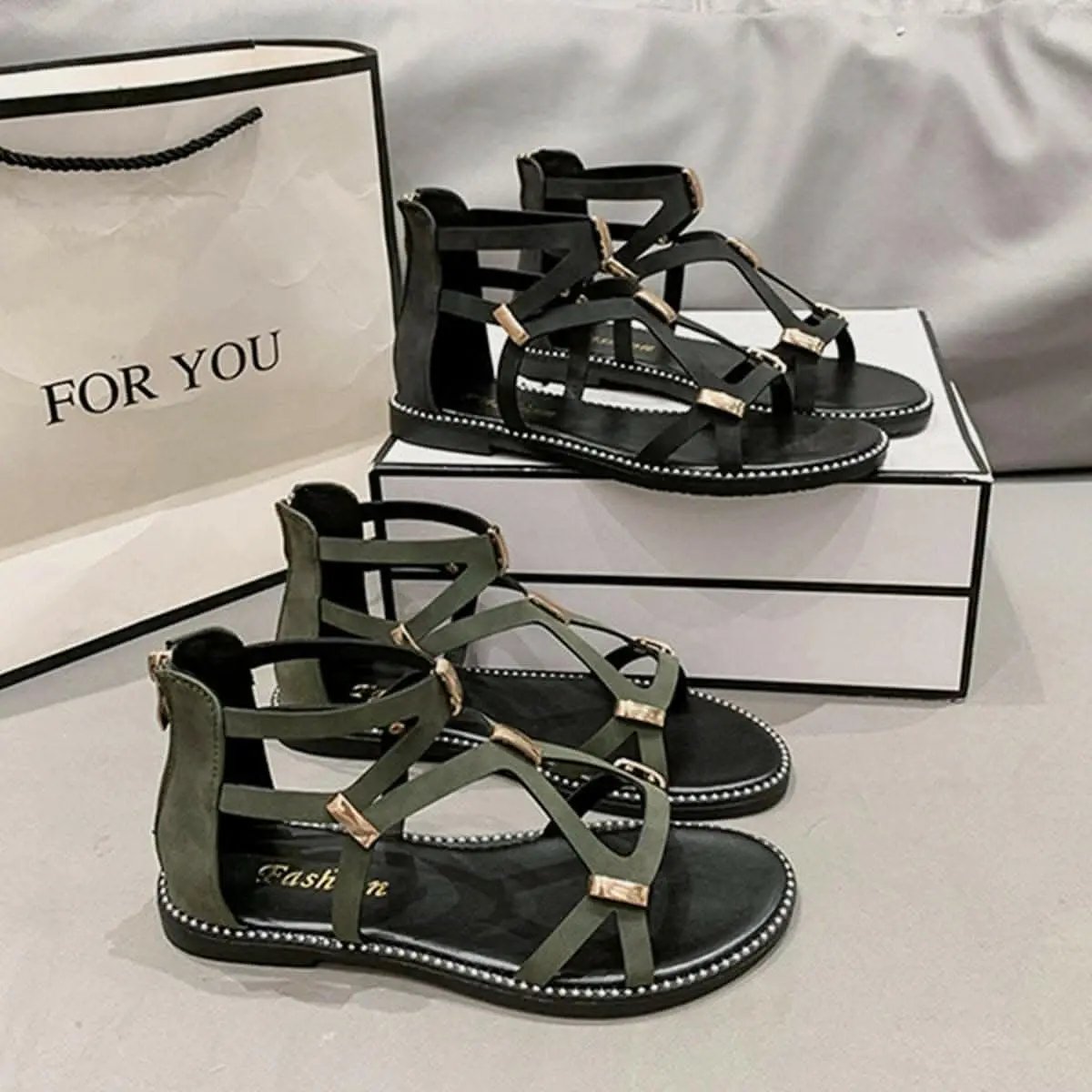 Trendsi Open-Toe Flat Sandals With Zipper — Casual Summer Style