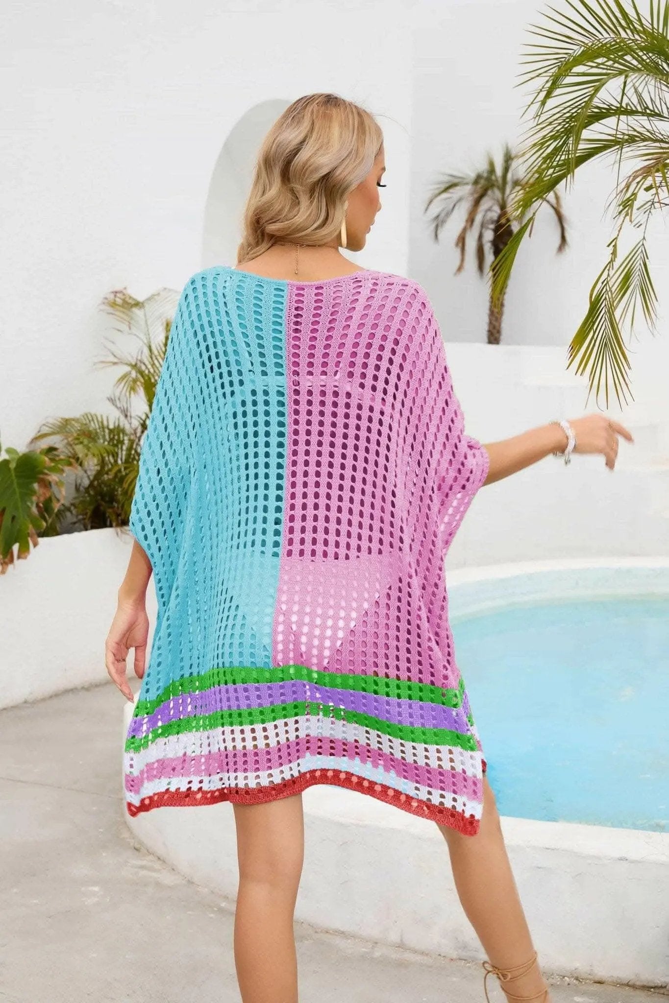 Camisetas Trendsi trajes de baño - Chic cubierta de cuello redondo calado