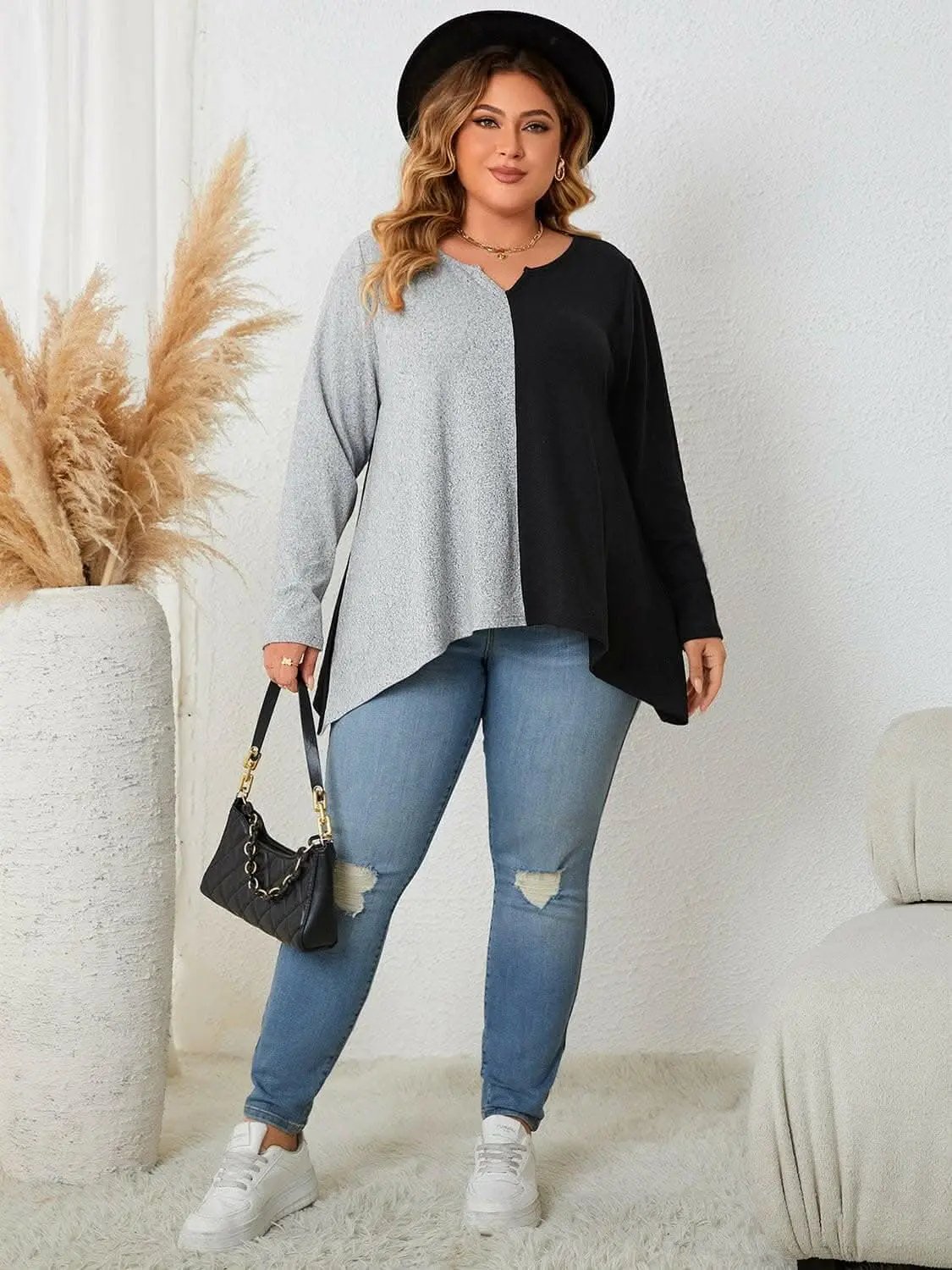 T-Shirts Trendsi Chic plus size notched neck tee