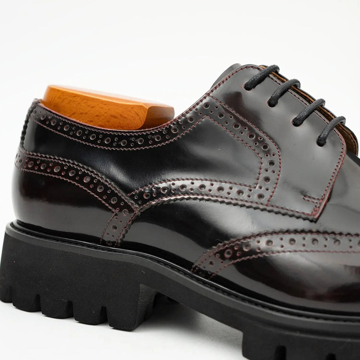 Burgundy Wingtip Calf Leather Derby Shoes