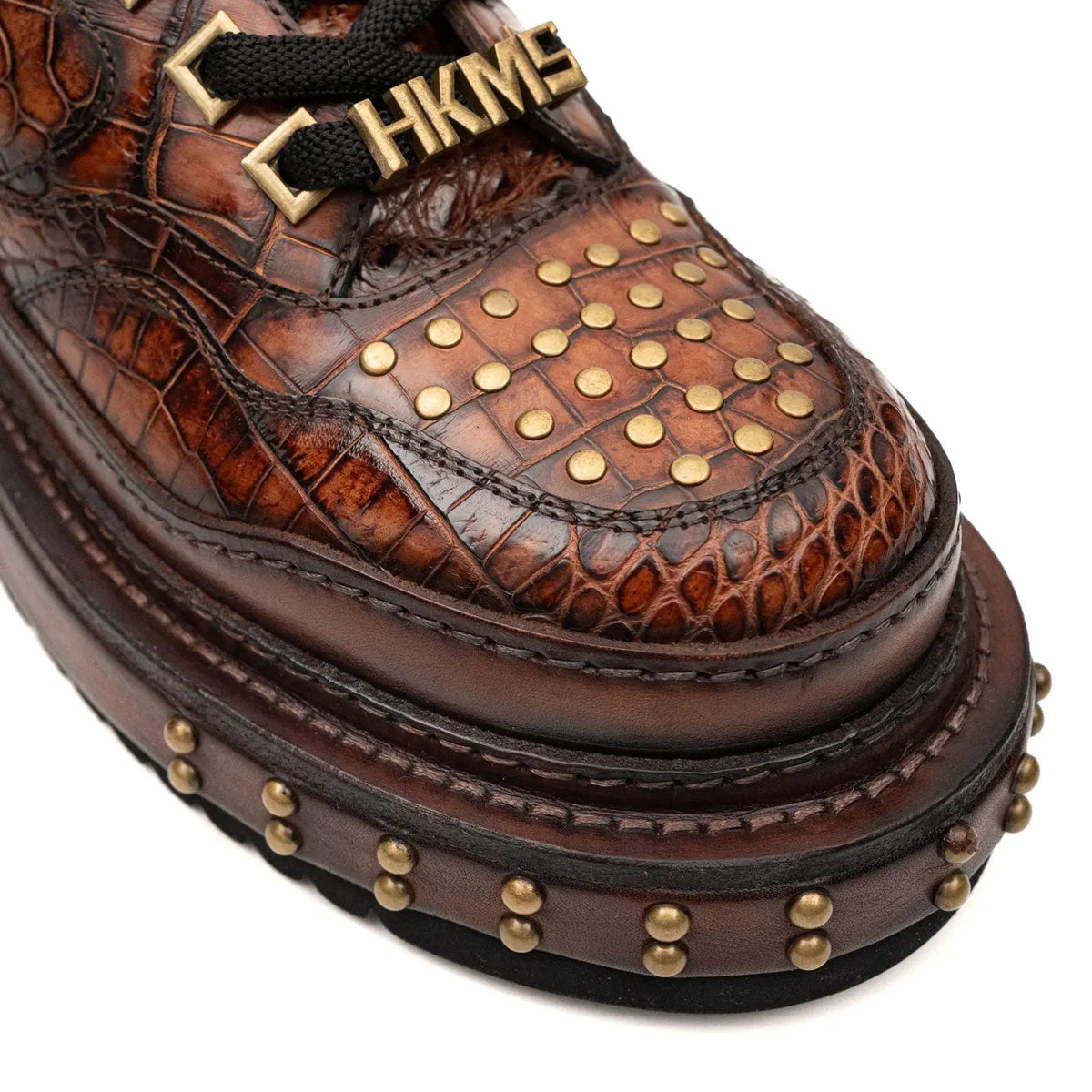 Brown Studded Crocodile Leather Sneakers