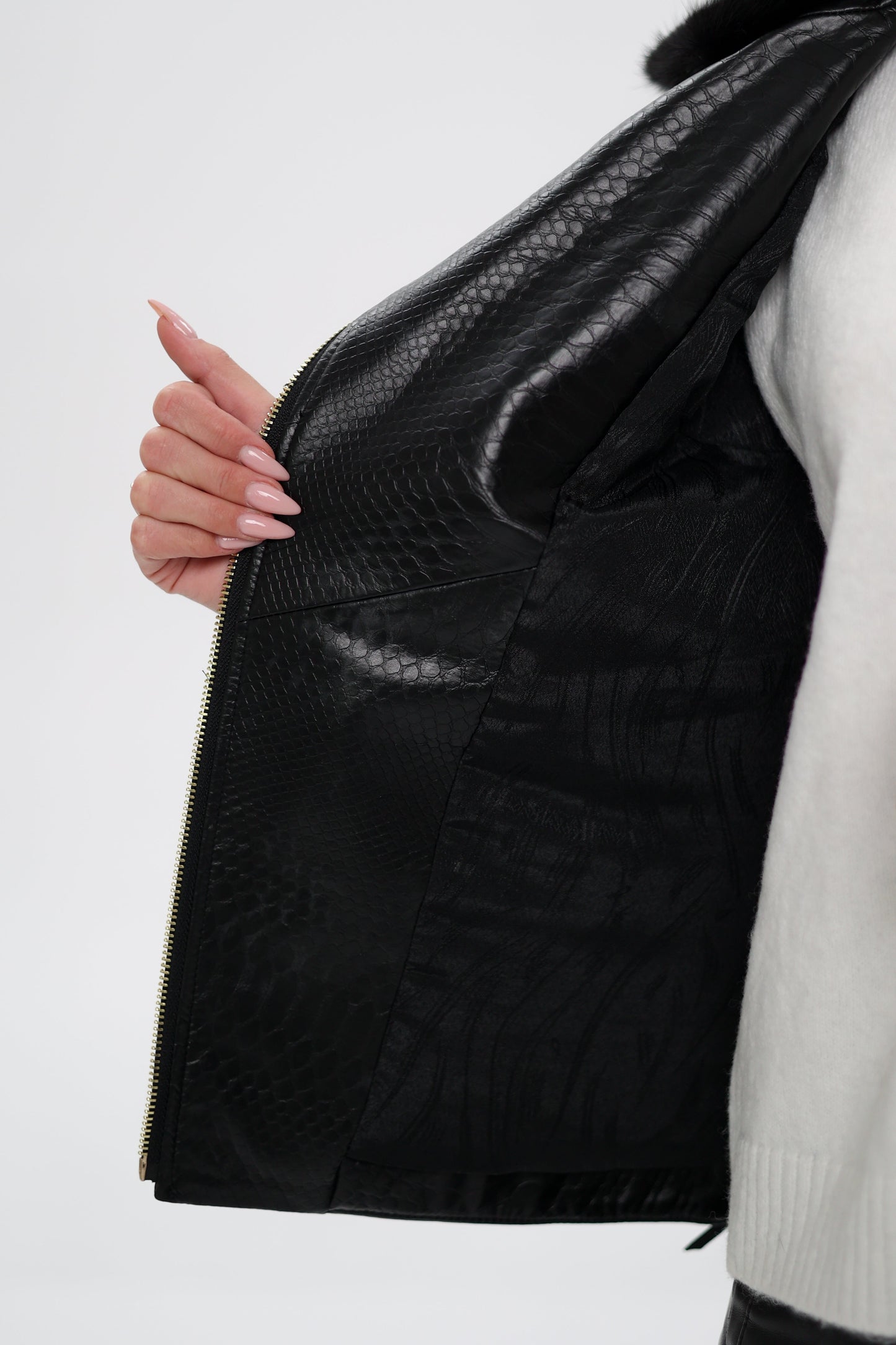 Chaqueta de cuero repujado de piel de visón auténtica
