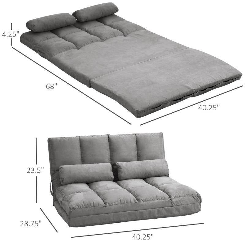 Sofá cama reclinable de suelo con respaldo ajustable, de tela de ante de poliéster gris oscuro