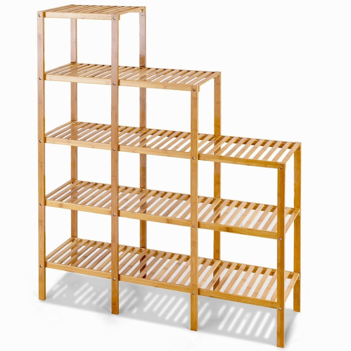 Estantería multiusos de 5 niveles de madera de bambú para plantas y almacenamiento