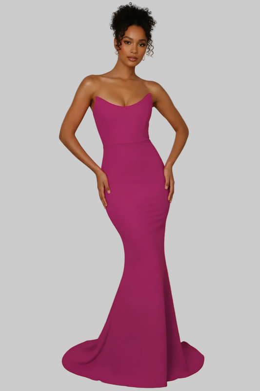 Daris Gown - Berry - Cat-Eye Scoop Neckline Dress
