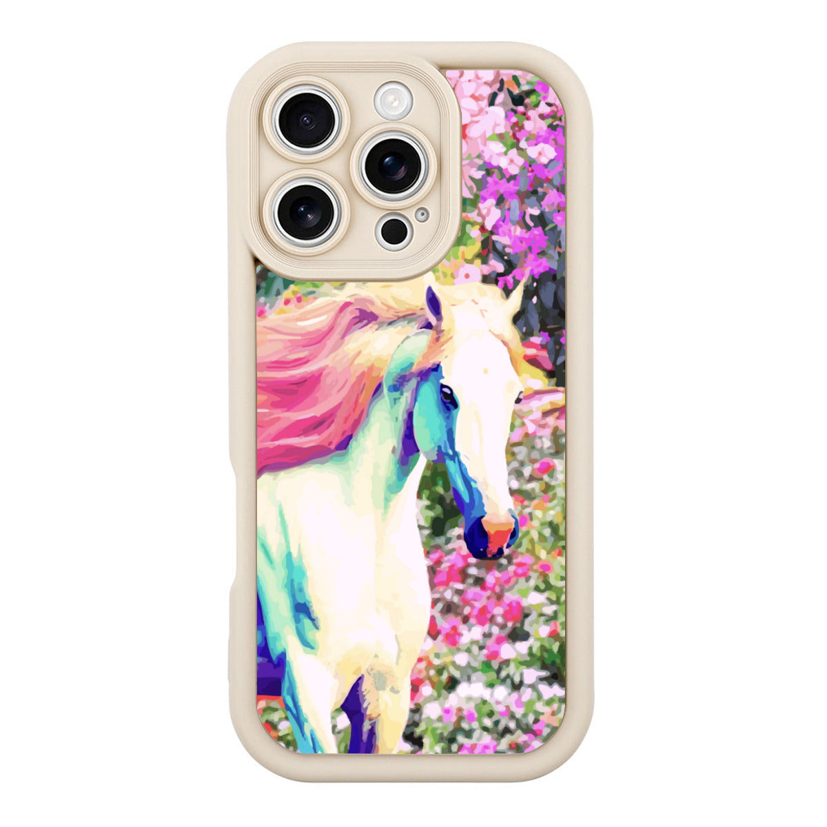 White Horse with Floral Background iPhone 16pro Mobile Phone Case