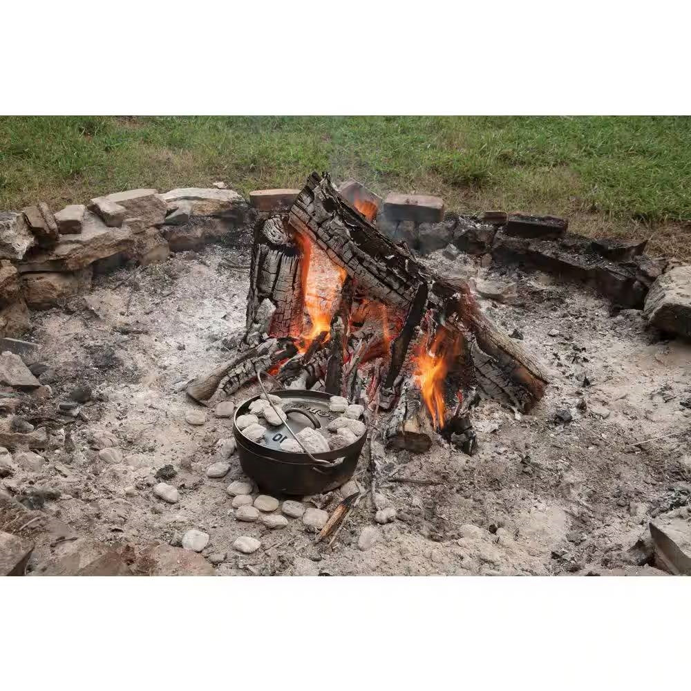 Horno holandés de hierro fundido de 8 cuartos con tapa y asa metálica, sazonado profundo