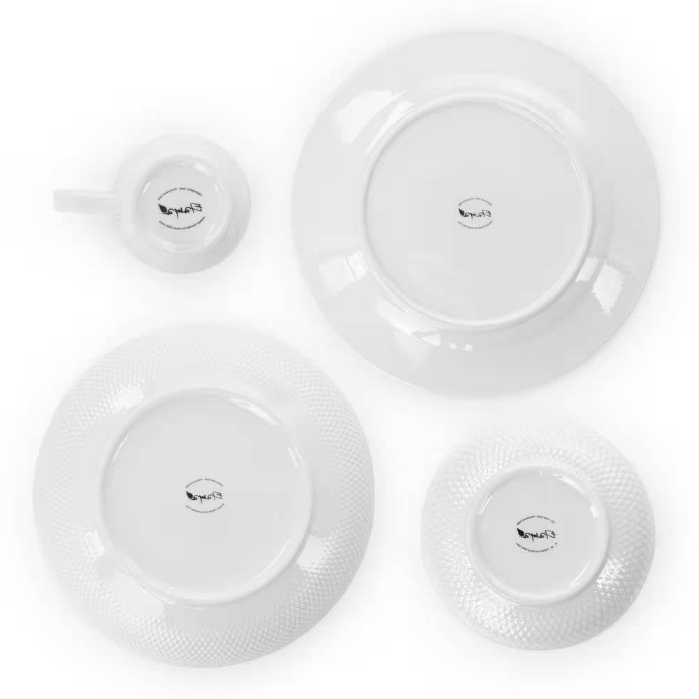 Vajilla de 18 piezas de porcelana blanca con platos, cuencos y tazas - Servicio para 4 personas