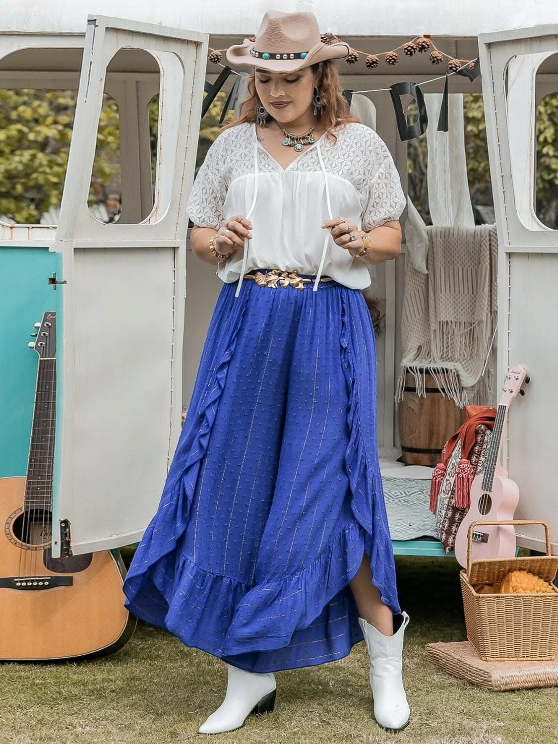 Trendsi plus - Elegant Swiss dot ruffle pants
