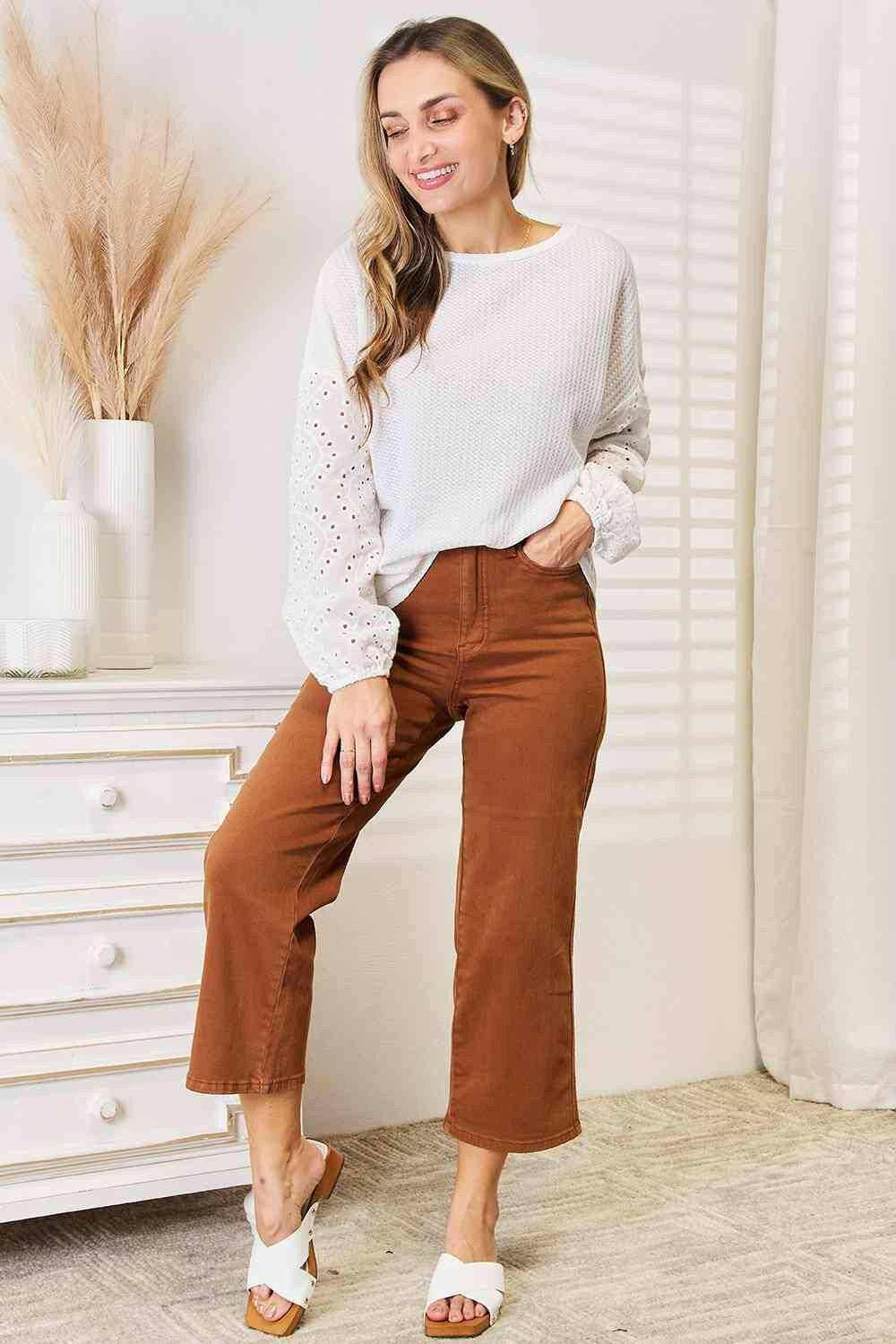 Trendsi Eyelet Drop Shoulder Blouse Relaxed Fit Women's