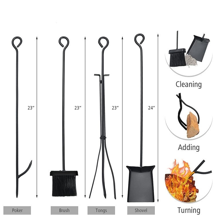 Leñero de acero resistente para interior/exterior con soportes para leña de encendido, pala