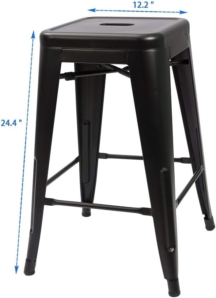Juego de 4 taburetes de bar de metal negro apilables sin respaldo de 61 cm para interior/exterior