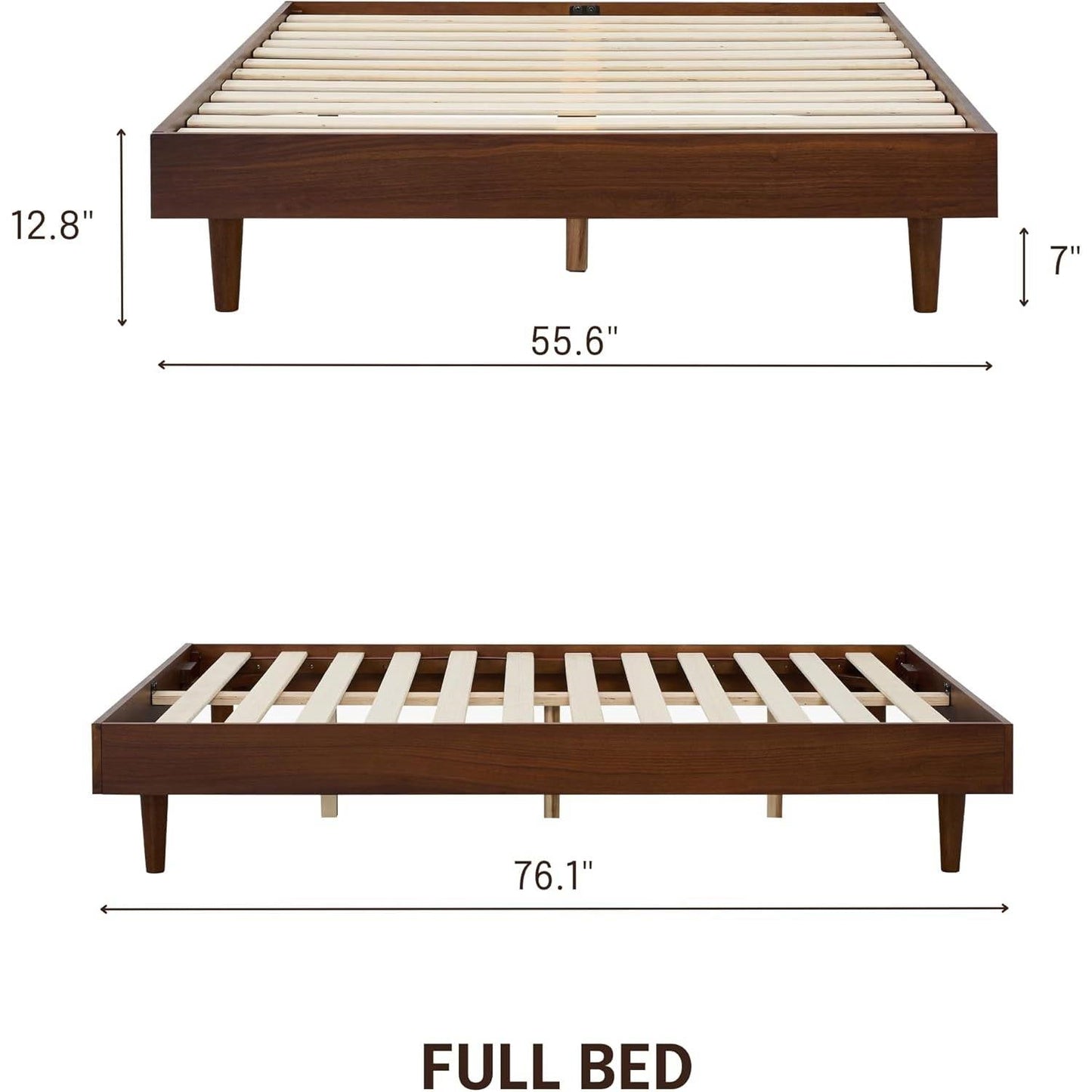 Estructura de cama de plataforma Mid-Century Modern de tamaño matrimonial con acabado de madera marrón oscuro