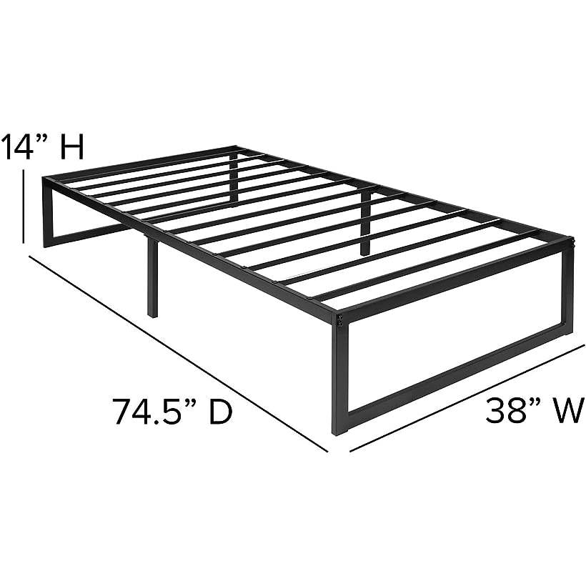 Base de cama de plataforma con listones de acero de metal negro de 14 pulgadas tamaño Twin