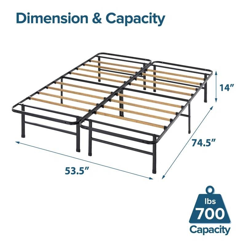 Base de cama de metal matrimonial con listones de bambú