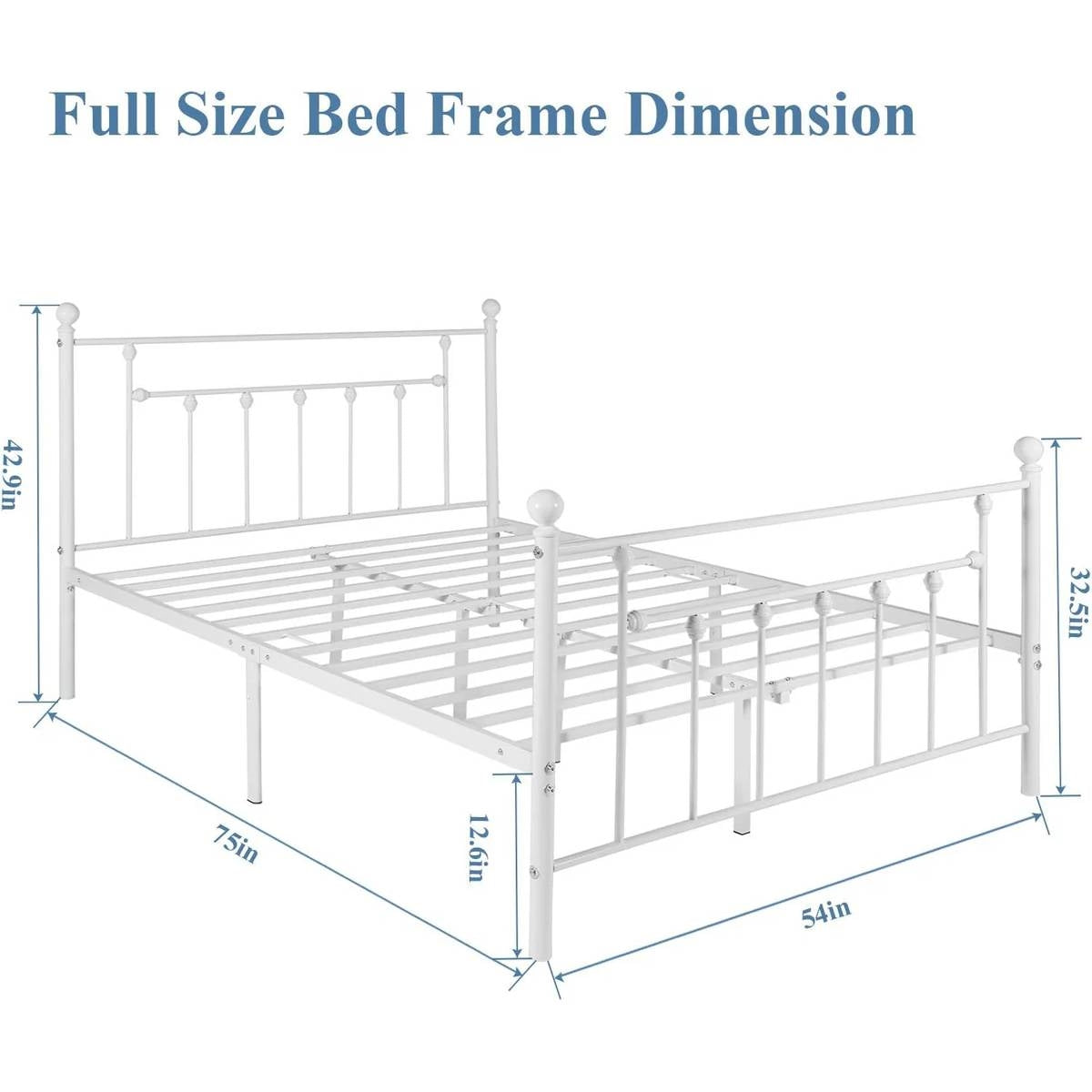 Cama con estructura de metal blanco de estilo vintage con cabecero y pie de cama