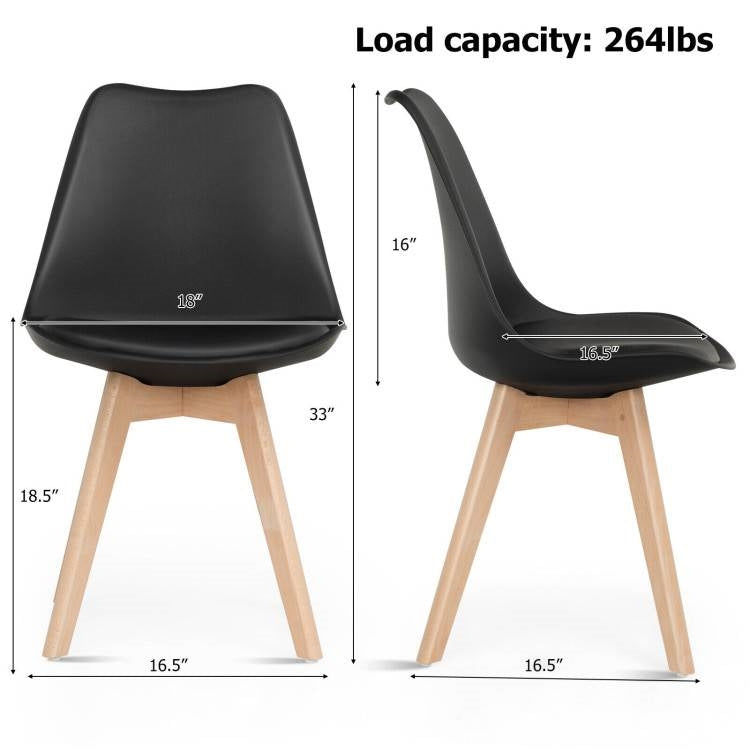 Juego de 4 sillas de comedor de cuero sintético negro estilo moderno de mediados de siglo con patas de madera