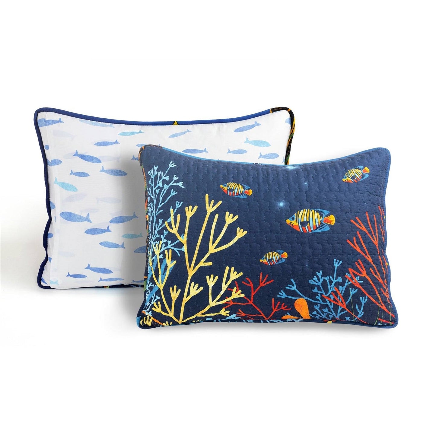 Juego de colcha reversible de 3 piezas Full/Queen, diseño de pez payaso y arrecife de coral, color azul marino