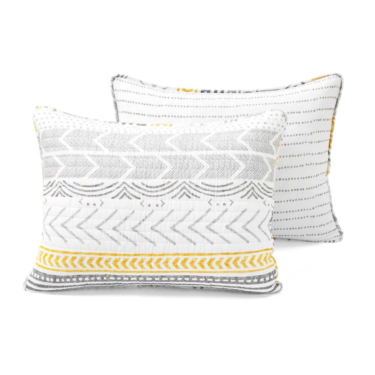 Juego de colcha reversible de algodón escandinavo gris/amarillo, tamaño Full/Queen