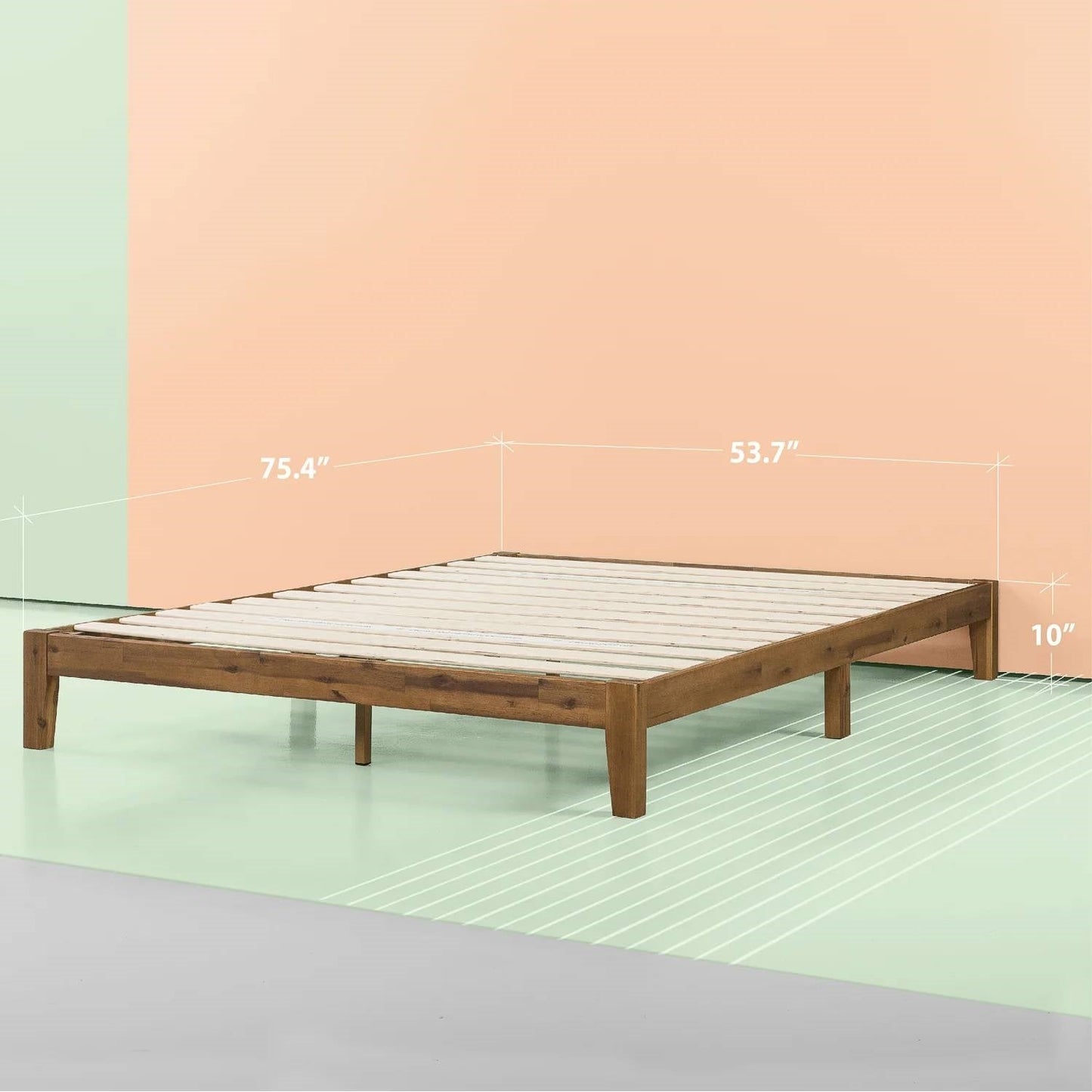Base de cama tipo plataforma de madera maciza moderna simple tamaño matrimonial - Capacidad de peso de 317 kg.