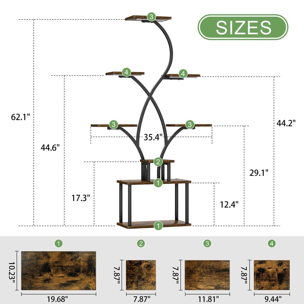 Estante para plantas de interior con forma de árbol de 62 pulgadas de alto con luces de crecimiento