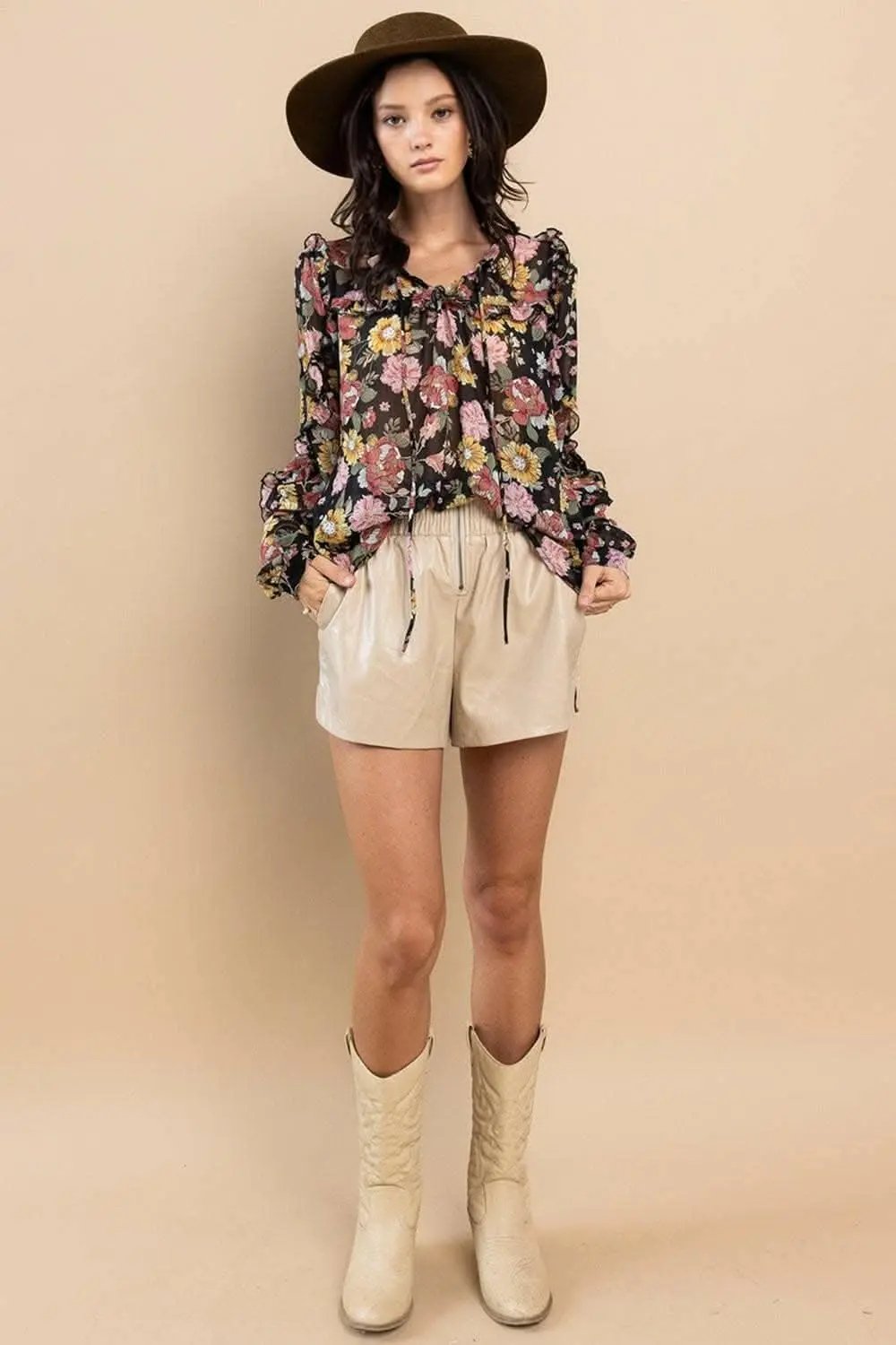 Pants Trendsi Floral Blouse Women's Elegant Ruffle Long Sleeve Top - Feminine Fit