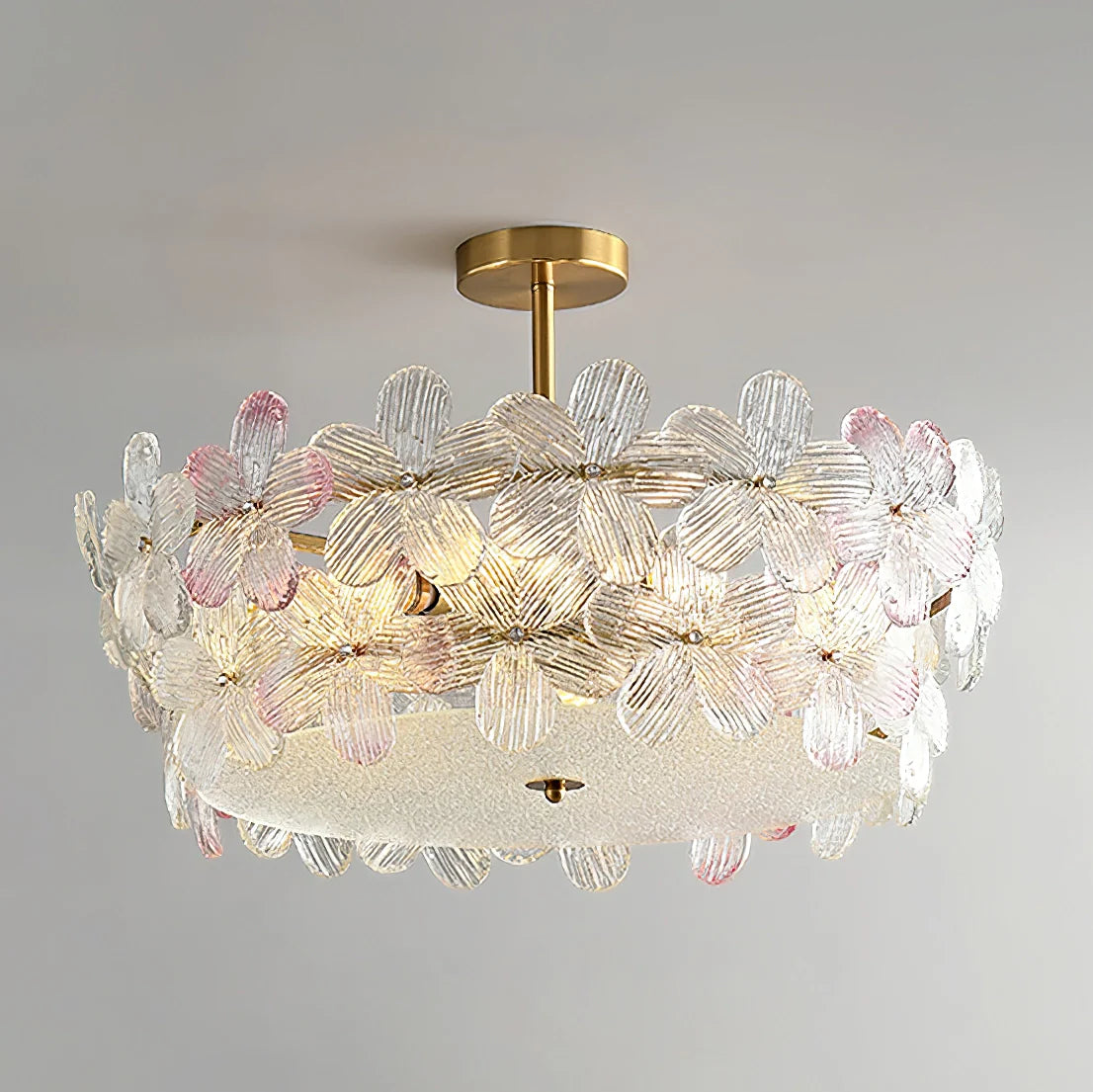 Lámpara de Techo de Cristal Esmerilado con Racimo de Flores