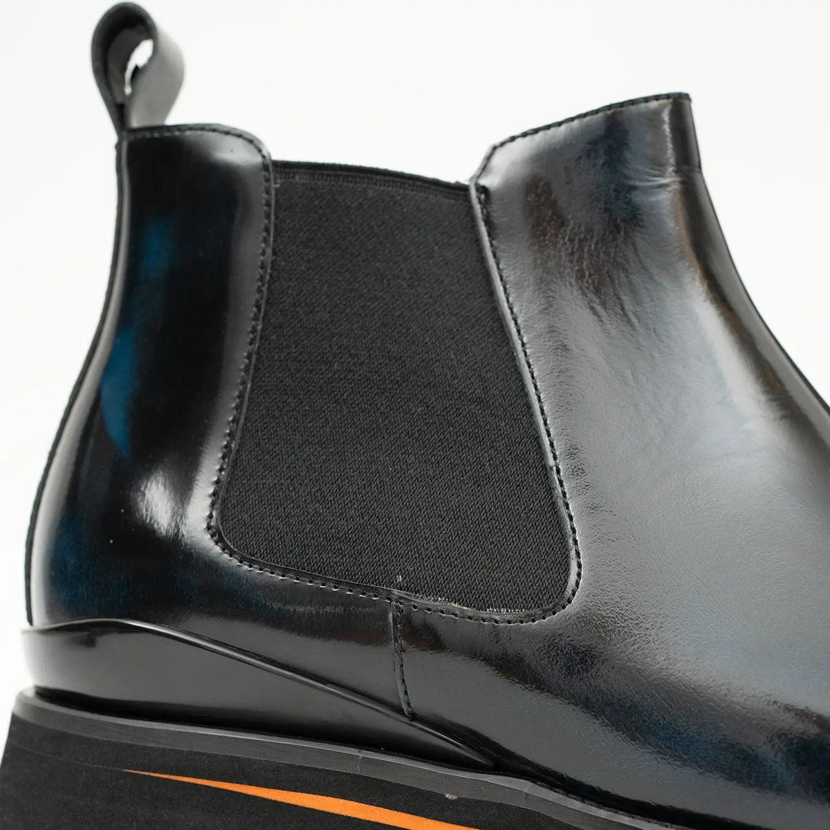 Blue-Black Plain-Toe Cow Leather Chelsea Boots