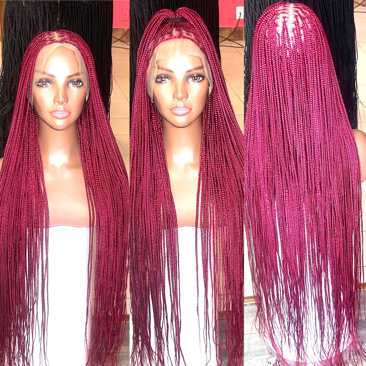 Burgundy Knotless box braided wig